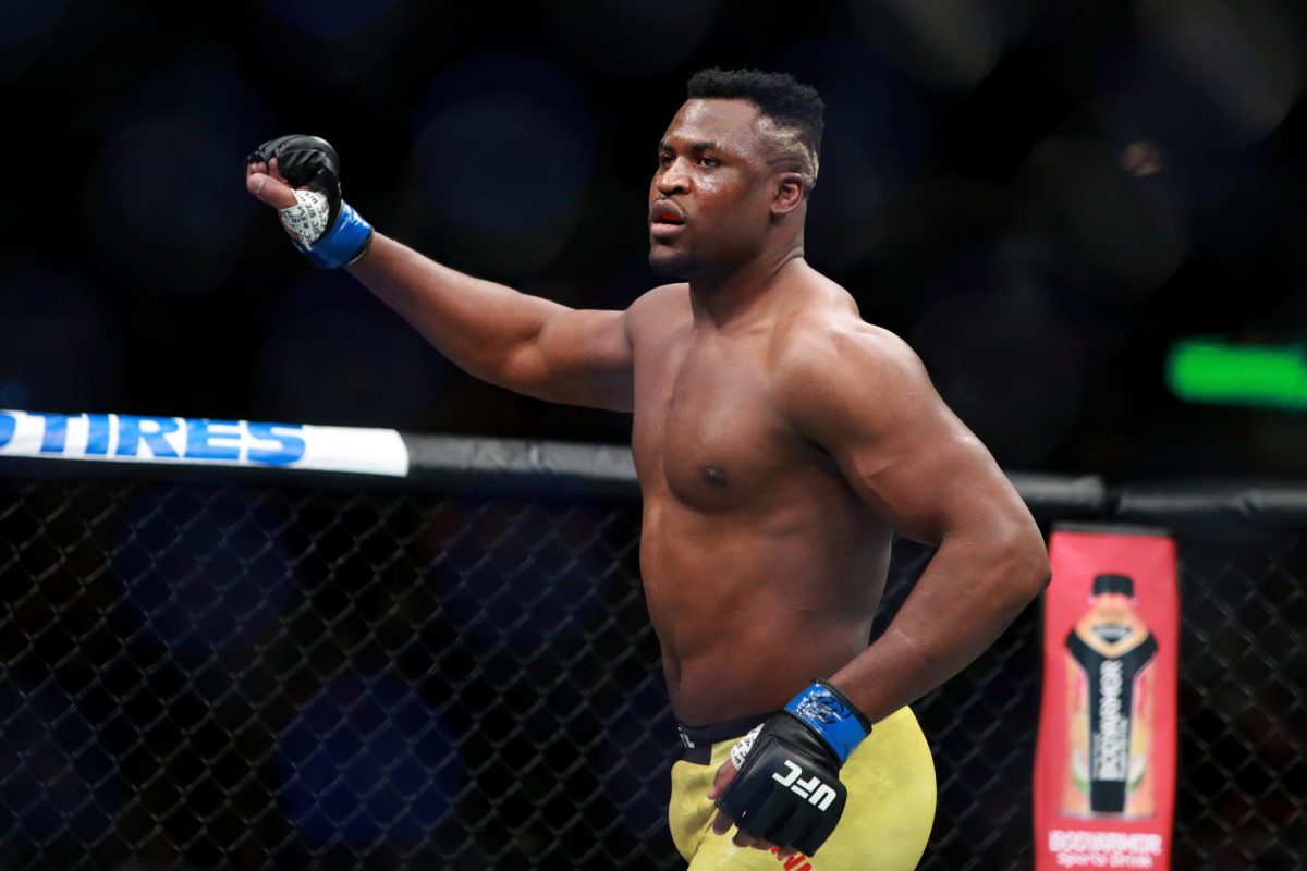 A closeup of Francis Ngannou in the ring.