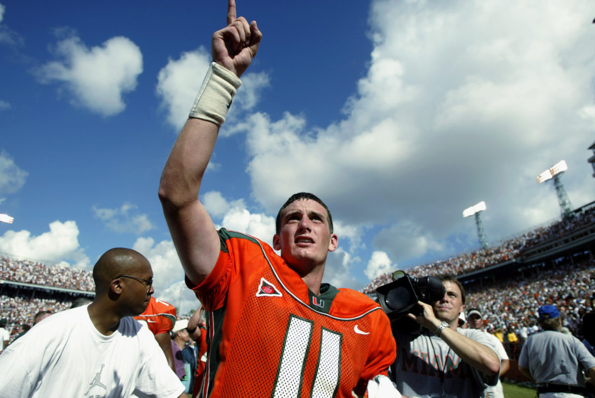 Ken Dorsey celebrating after a win at Miami.