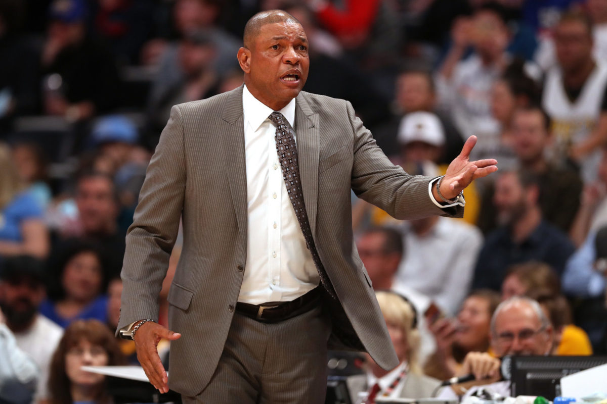 Los Angeles Clippers coach Doc Rivers reacting during a game.