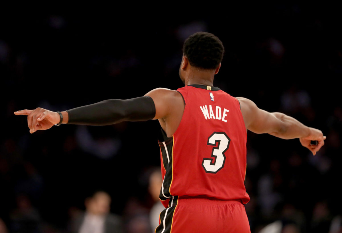 A photo of Dwyane Wade showing the back of his uniform.