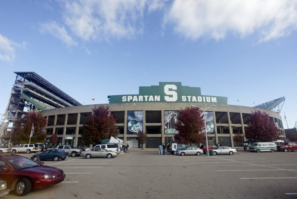 An exterior view of Michigan State's stadium.