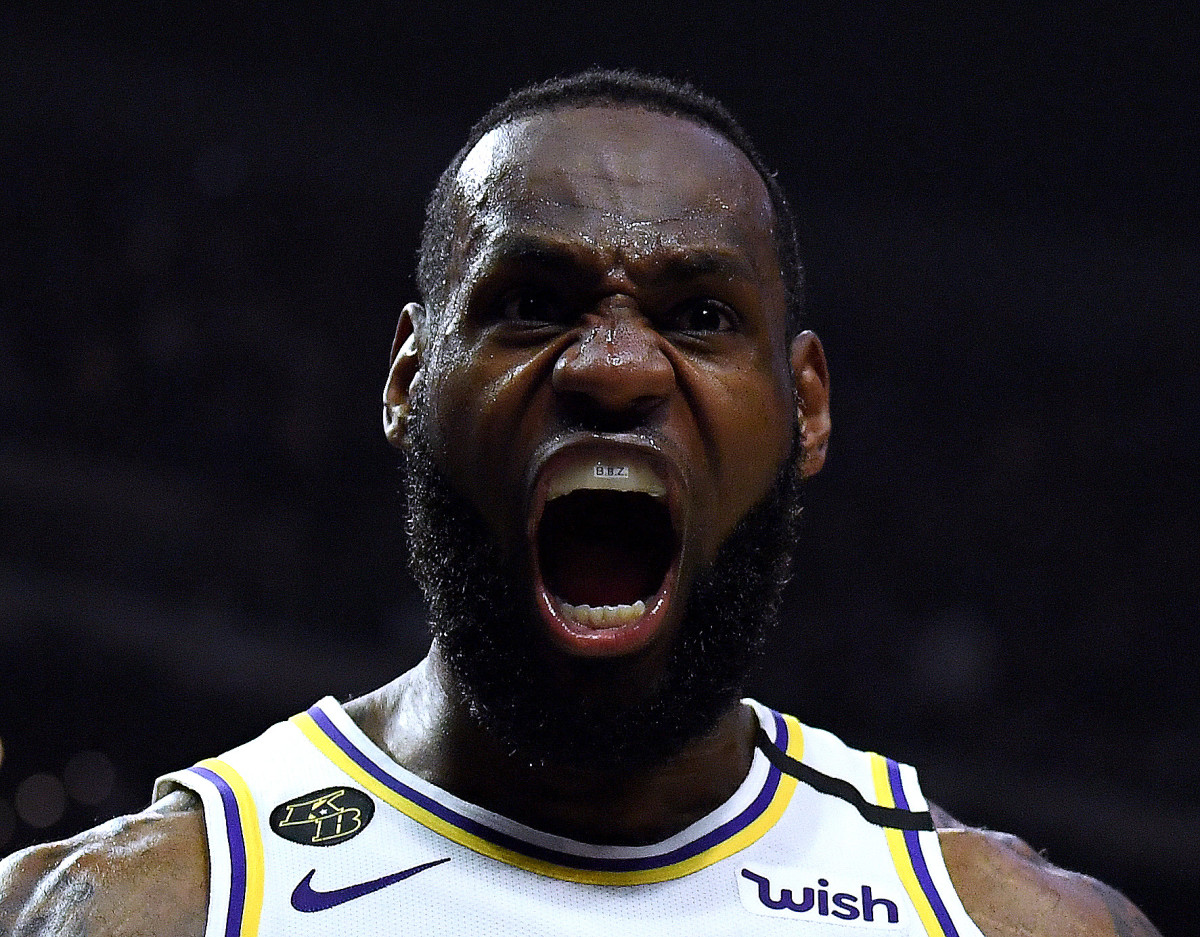 Los Angeles Lakers star LeBron James gets pumped up.