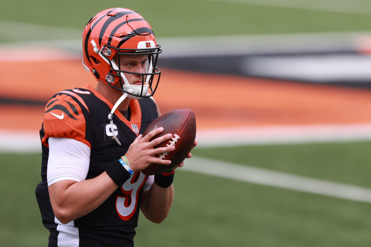 Joe Burrow warms up before his Bengals debut. He faces the Cleveland Browns in Week 2.
