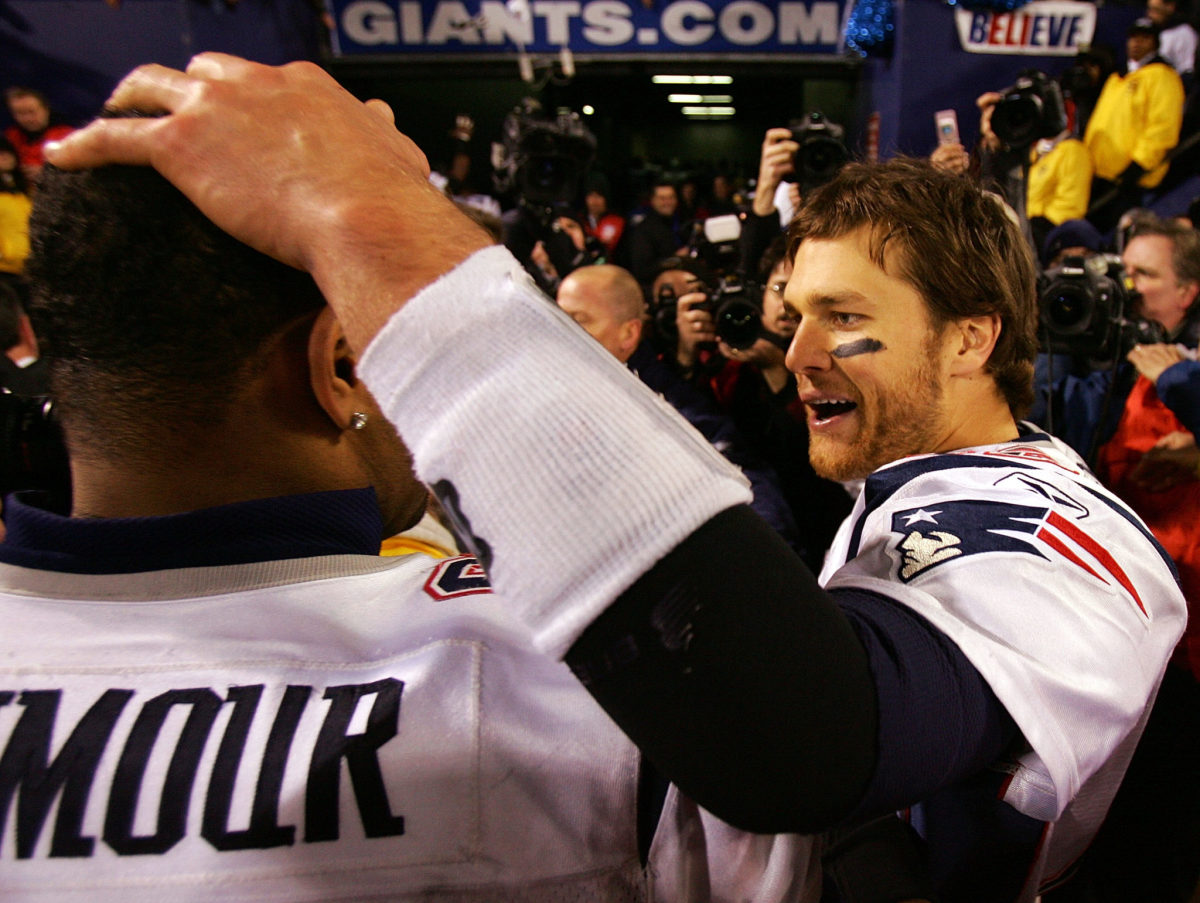 Tom Brady and Richard Seymour after a New England Patriots game.