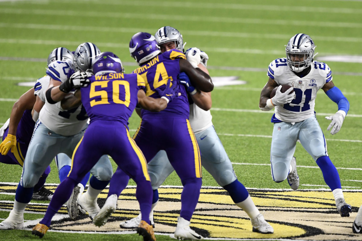 Dallas Cowboys running back Ezekiel Elliott against the Vikings.