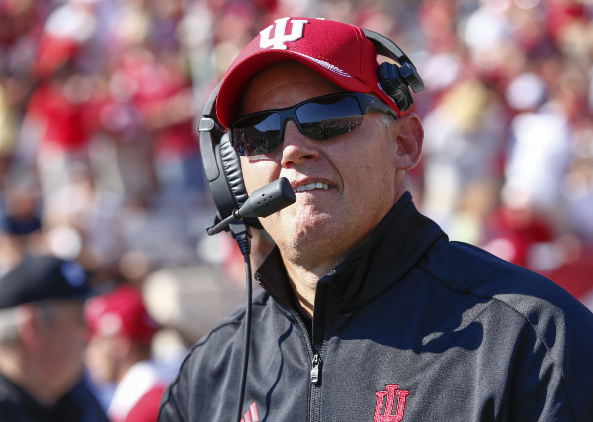 Head coach Tom Allen of the Indiana Hoosiers is seen during the game against the Georgia Southern Eagles at Memorial Stadium.