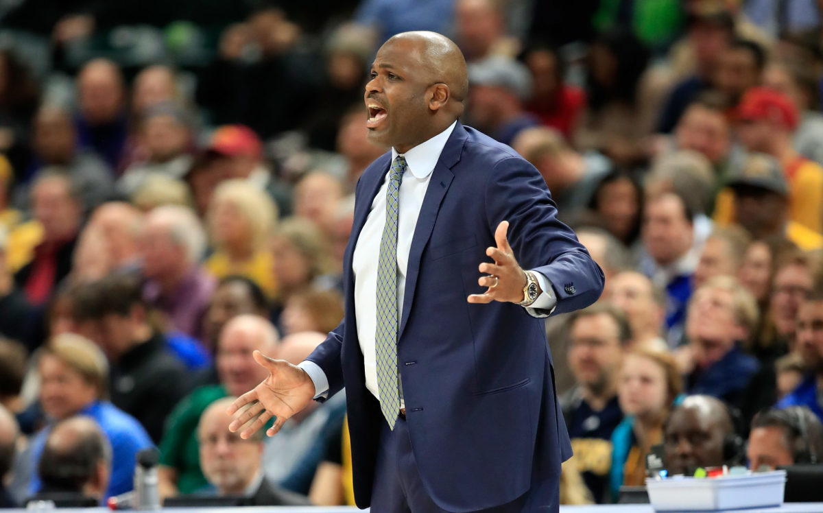 A closeup of Nate McMillan during an Indiana Pacers game.
