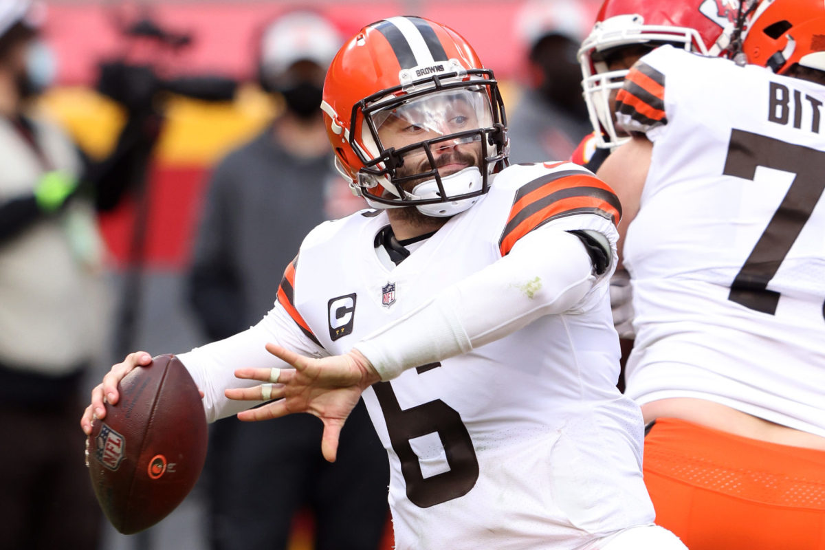Quarterback Baker Mayfield #6 of the Cleveland Browns throws pass