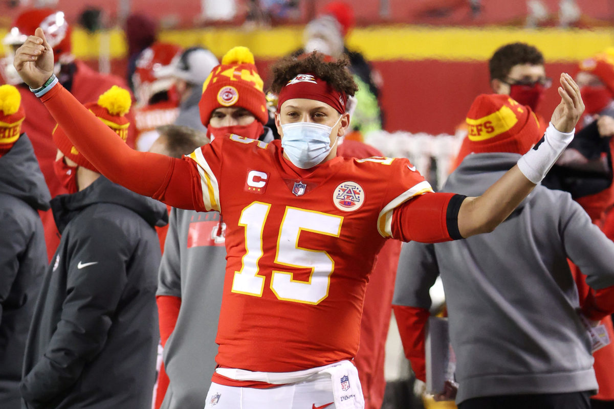 Patrick Mahomes on the field in the AFC Championship Game.