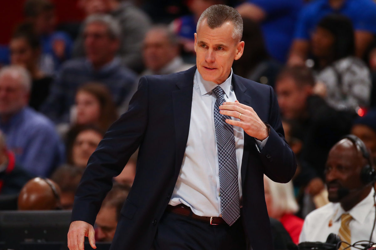 Billy Donovan reacting to play during a Thunder game.