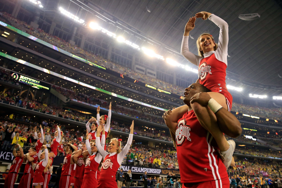 Ohio State Cheerleaders performing during the national championship.