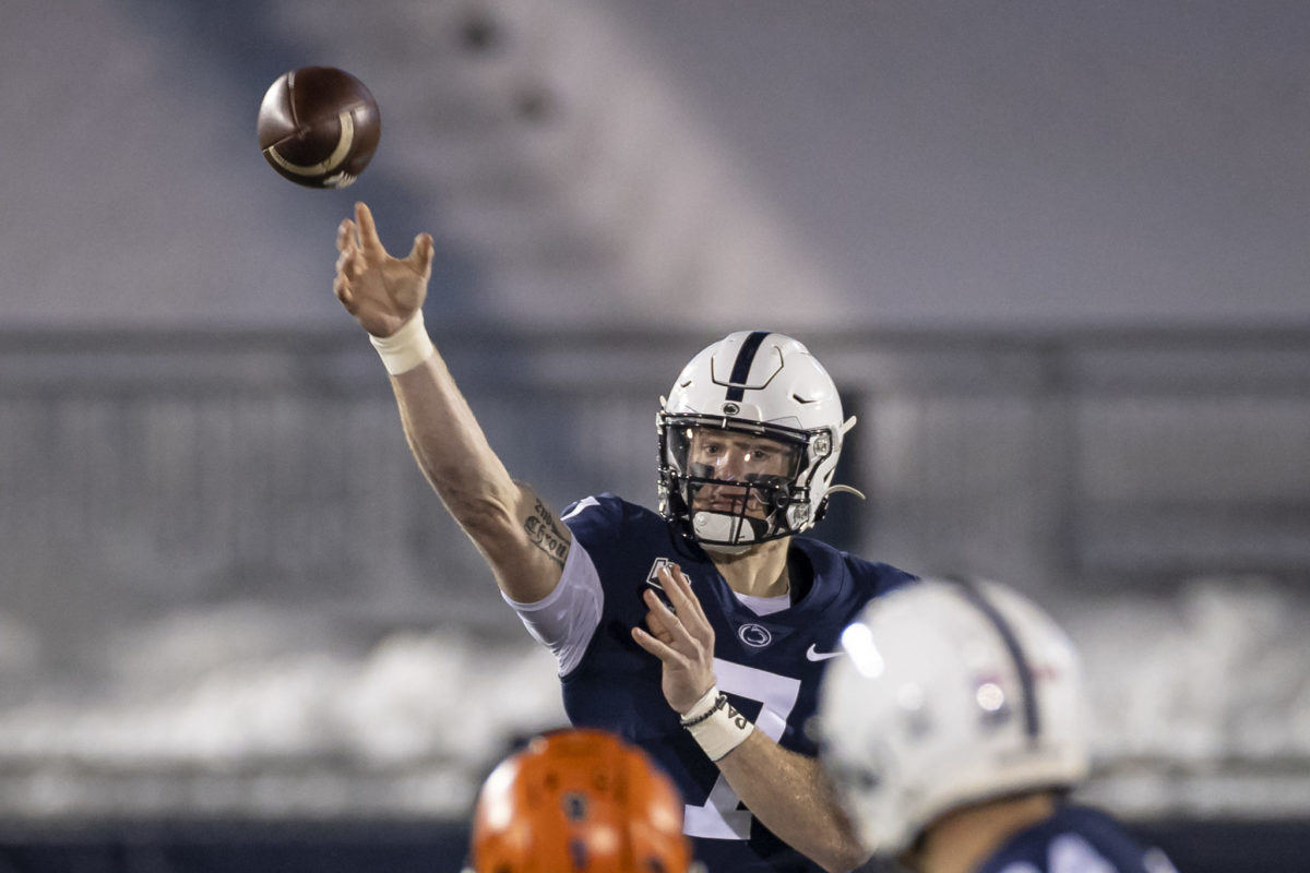 Penn State quarterback Will Levis throws a pass.