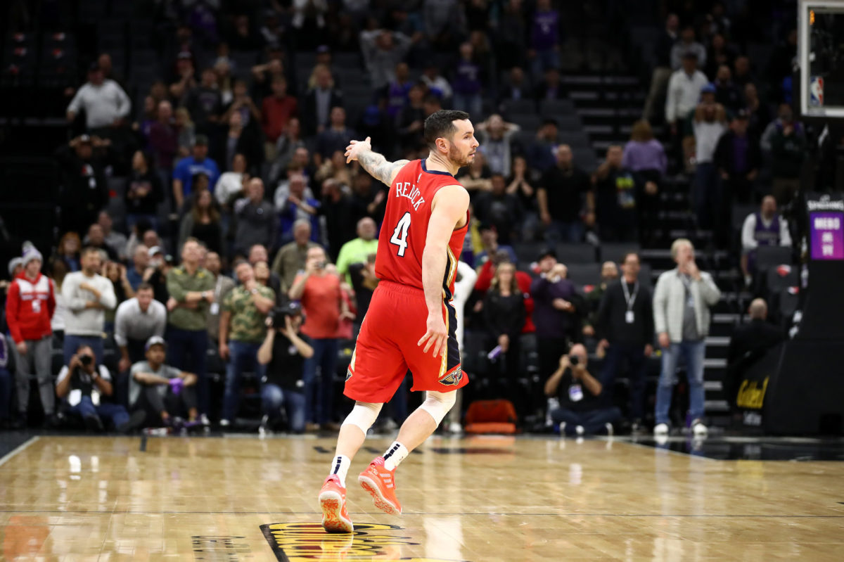 JJ Redick of the New Orleans Pelicans running down the court