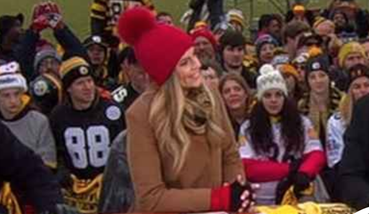 ESPN host Sam Ponder wears a very warm hat on Sunday NFL Countdown.