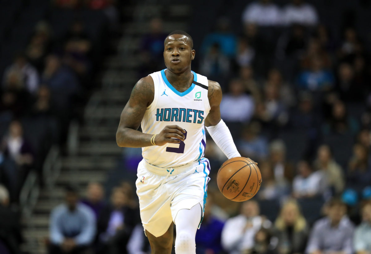 Charlotte Hornets point guard Terry Rozier on the floor.