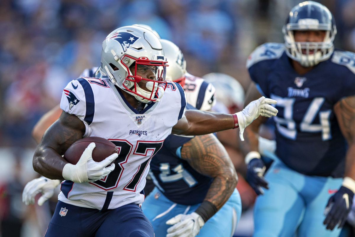New England Patriots running back Damien Harris on a carry against the Tennessee Titans.
