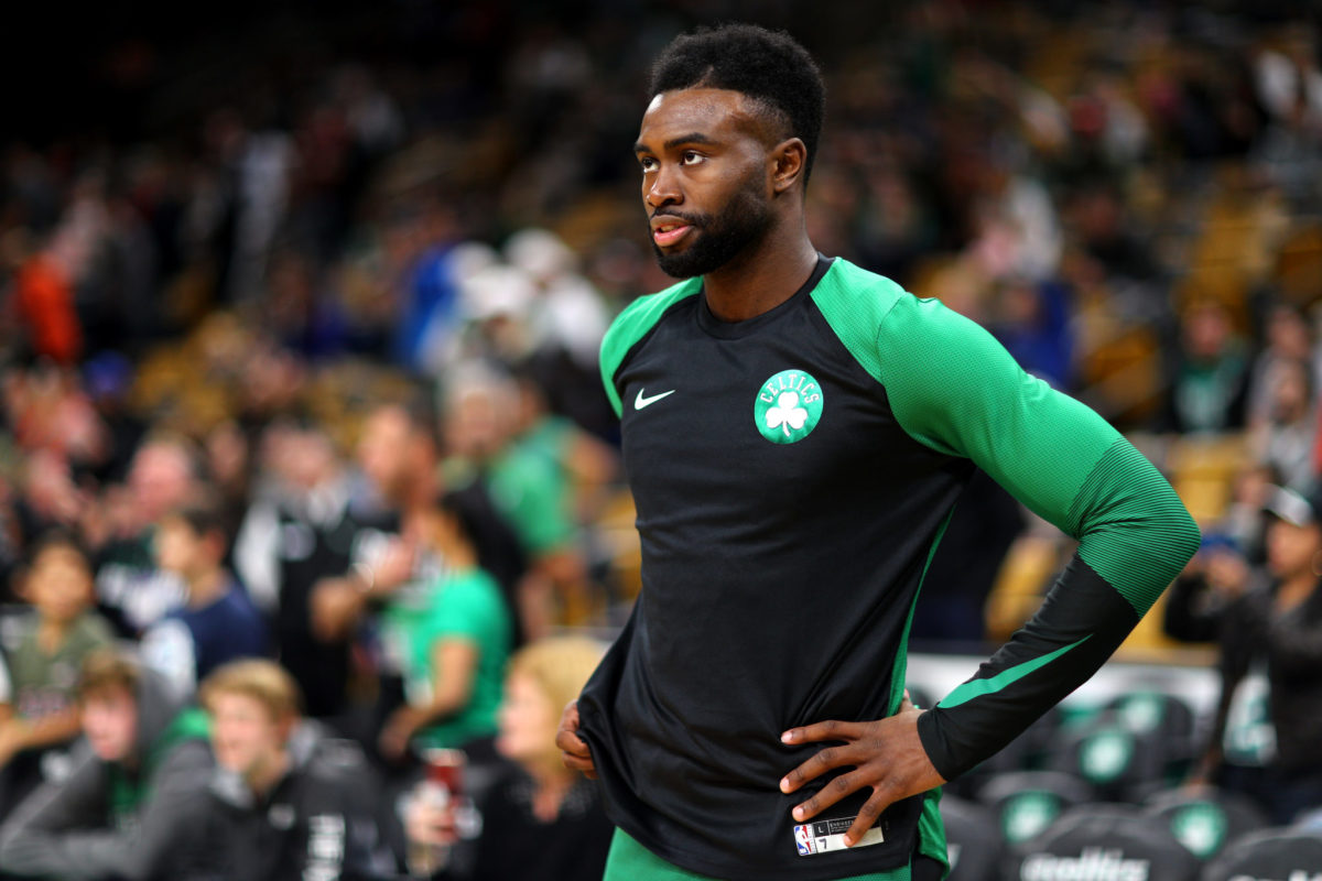 Jaylen Brown looks on as a member of the Boston Celtics.