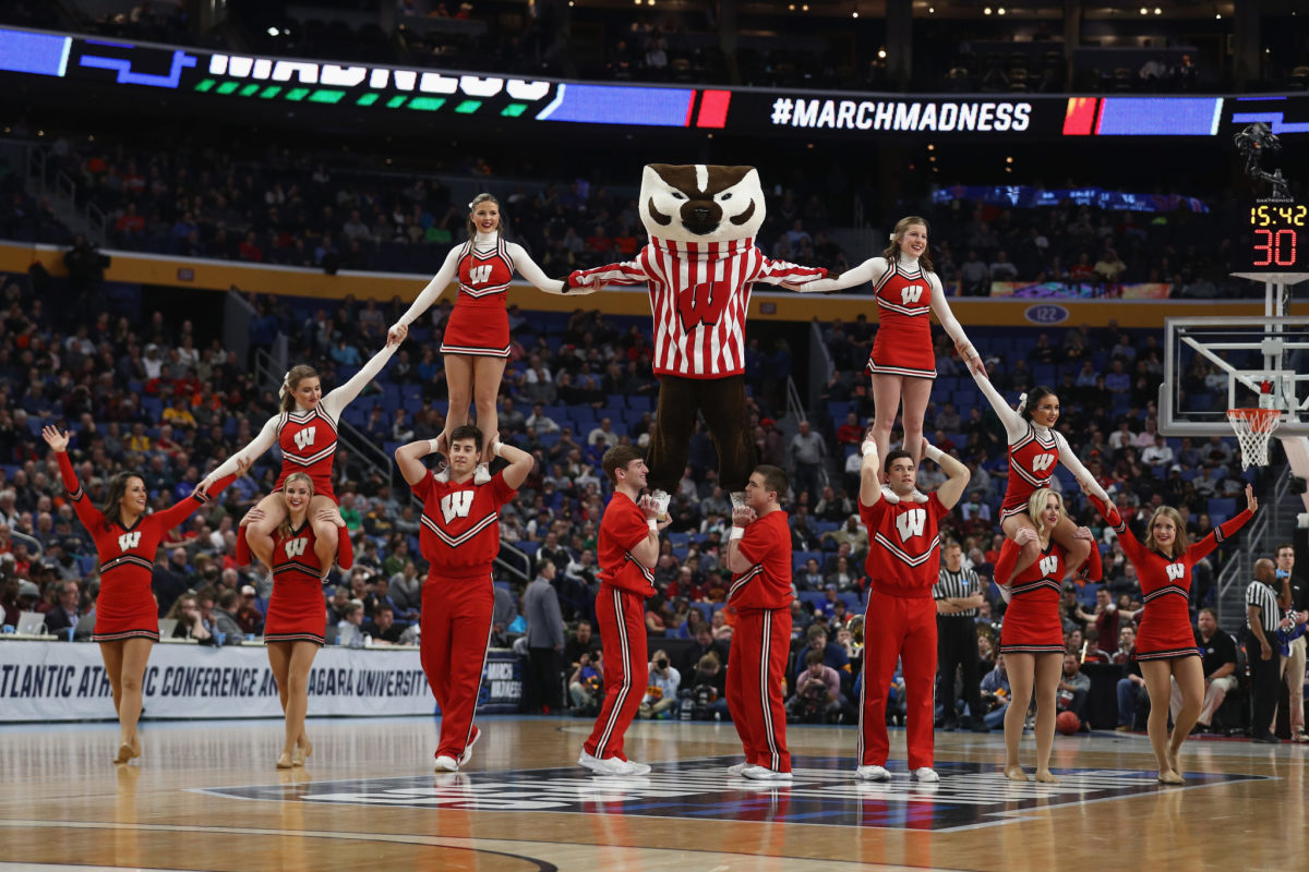 Wisconsin cheerleaders perform in the second half of a game.