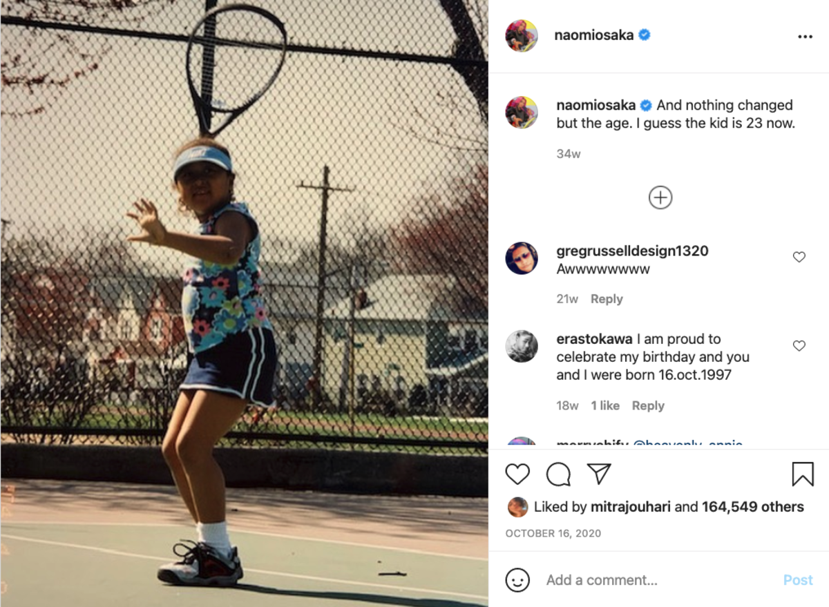 Naomi Osaka as a child playing tennis.