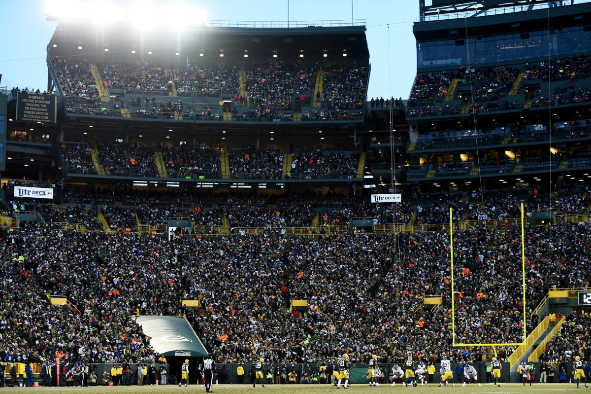 A general view of the stadium during the NFC Wild Card game between the Green Bay Packers and the New York Giants at Lambeau Field.