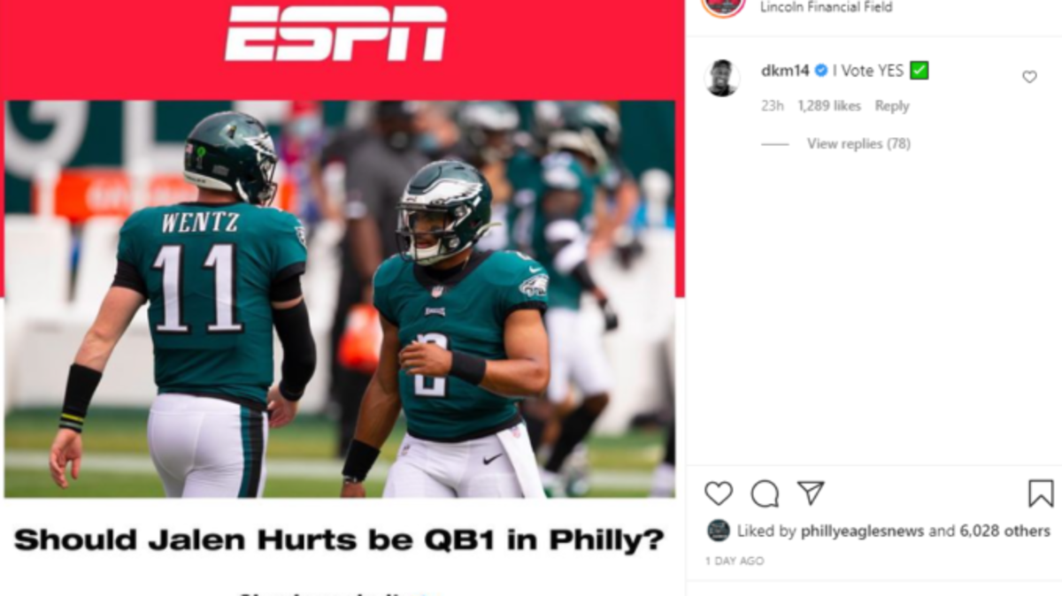 DK Metcalf commenting on Eagles' quarterback situation.