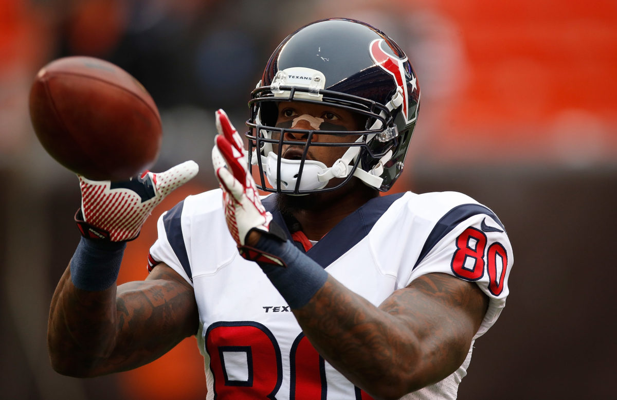 Andre Johnson warming up prior to a game.