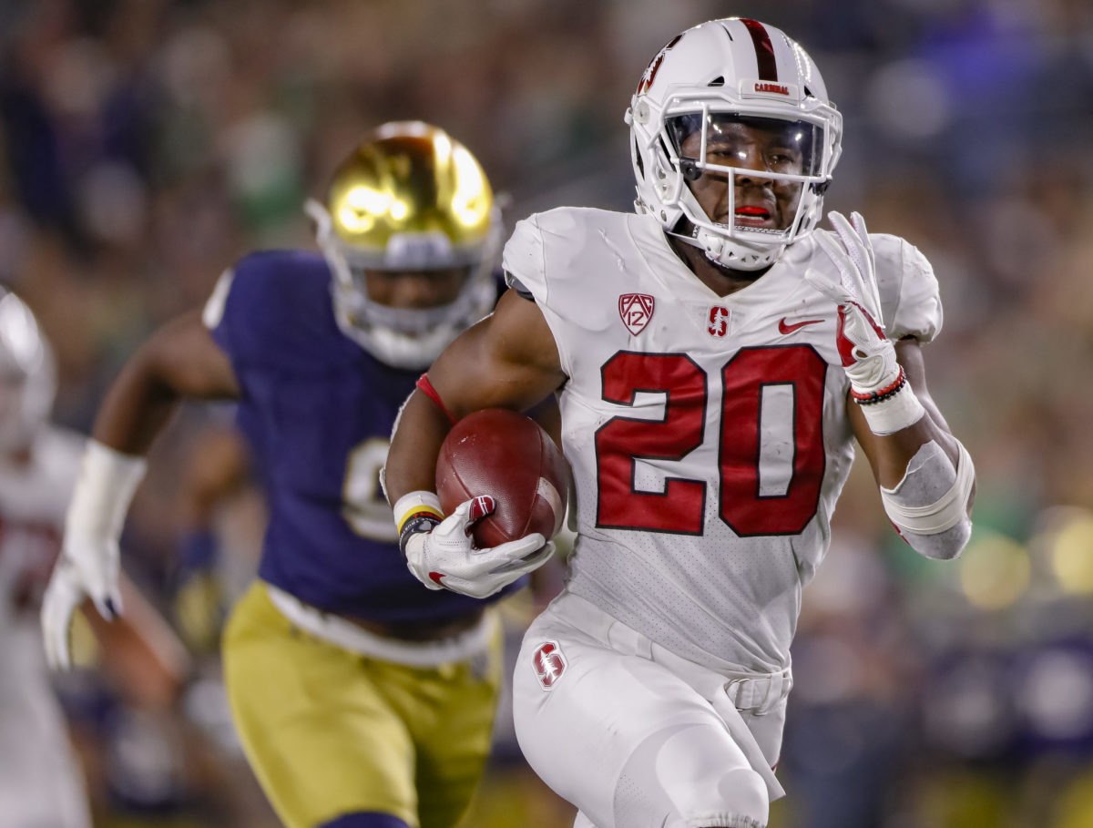 Stanford RB Bryce Love running with the football.