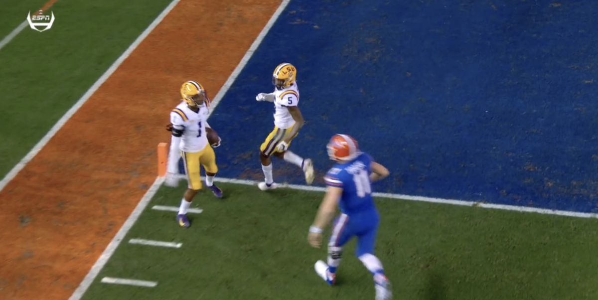 Watch LSU Cornerback Taunts Kyle Trask During Pick Six The Spun