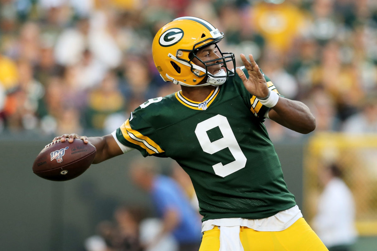 DeShone Kizer throwing the ball for the Green Bay Packers