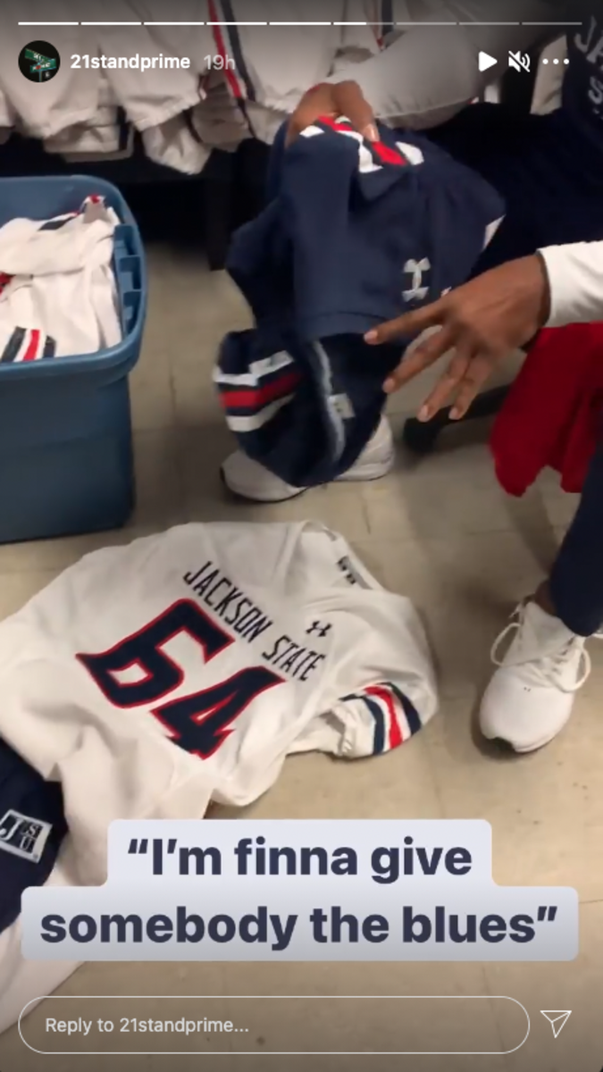 Jackson State football's white jersey unveiled by Deion Sanders on Instagram.