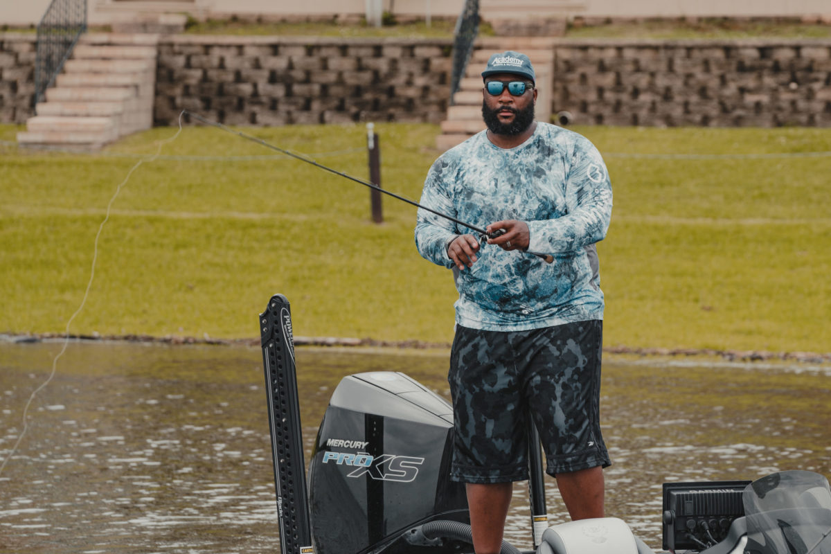 Marcus Spears fishing at the Bassmaster Classic.