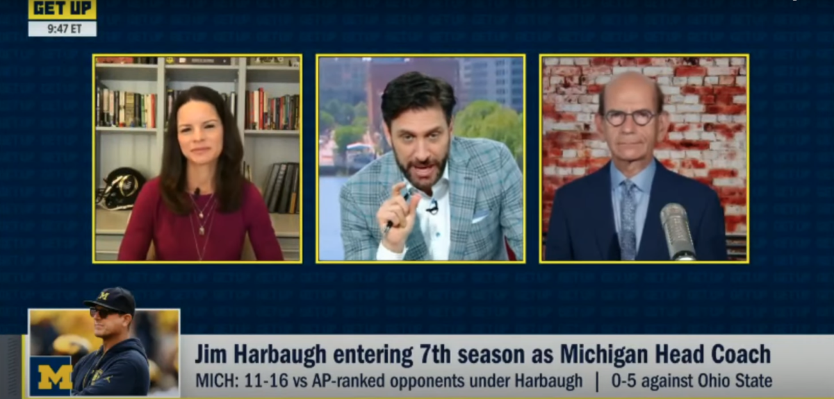 Heather Dinich, Mike Greenberg, and Paul Finebaum discuss Jim Harbaugh's future with Michigan football on ESPN's Get Up.