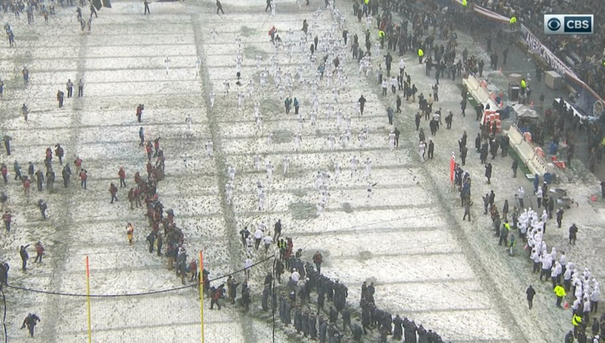 Snowy field for the Army-Navy game.