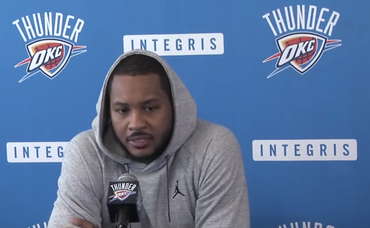 carmelo anthony at a thunder press conference