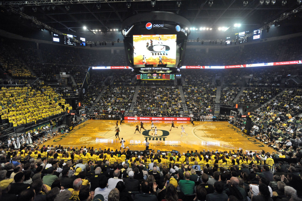 Oregon's basketball court during a game against USC.