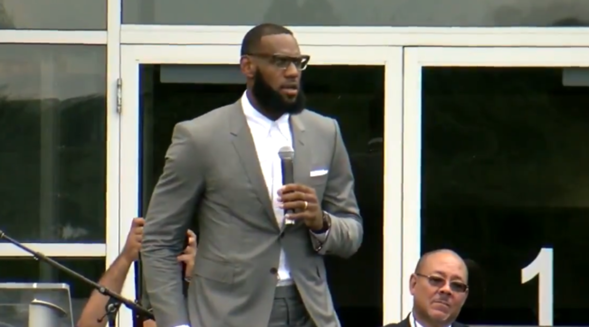 LeBron James speaks at the opening of the I Promise School in Akron.