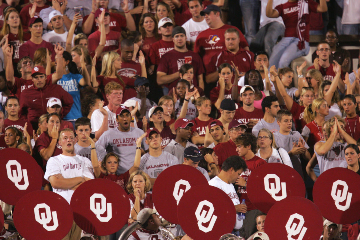 A view of Oklahoma fans during a Sooners football game.