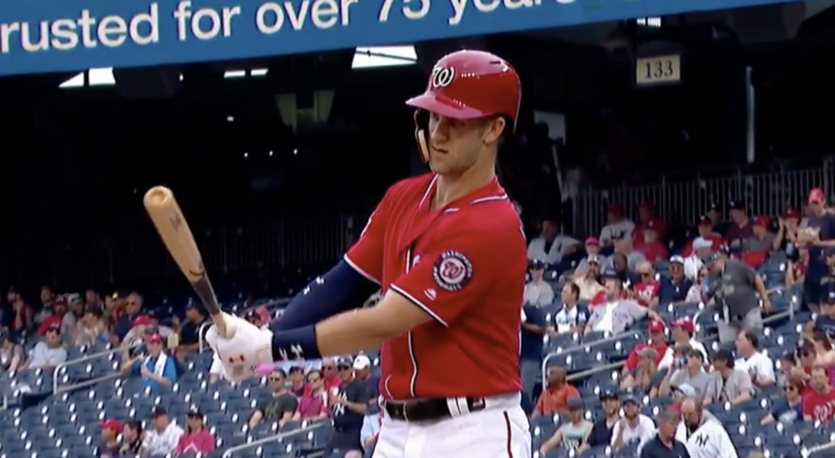 bryce harper bats against the yankees with a shaved beard