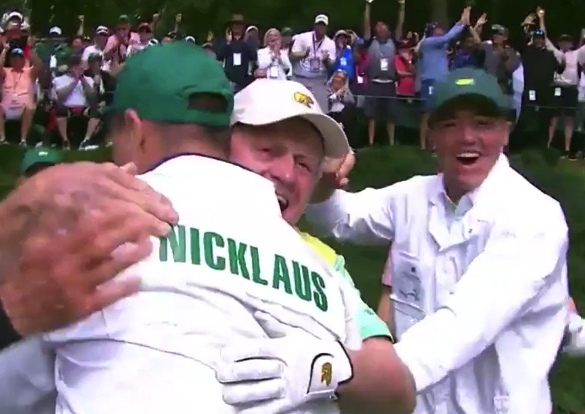 Jack Nicklaus celebrates grandson's hole in one.