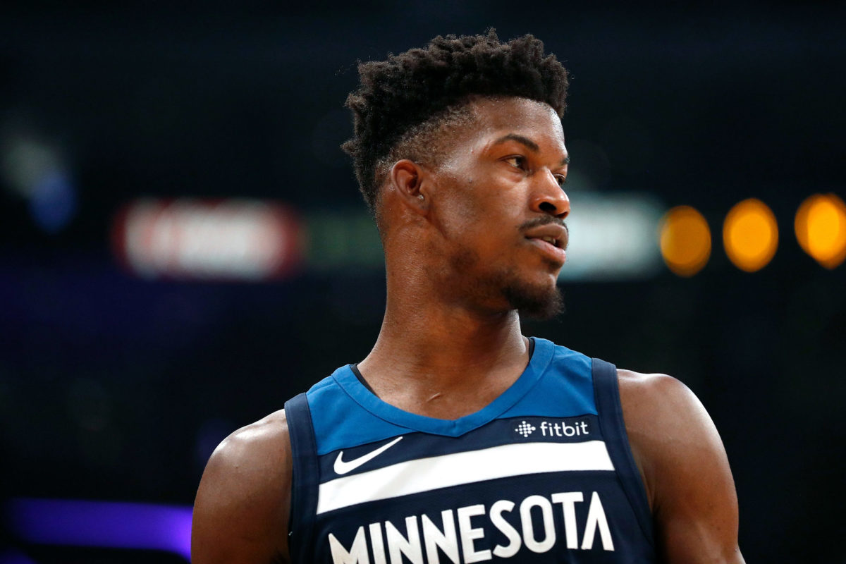 Jimmy Butler looking on during a game.