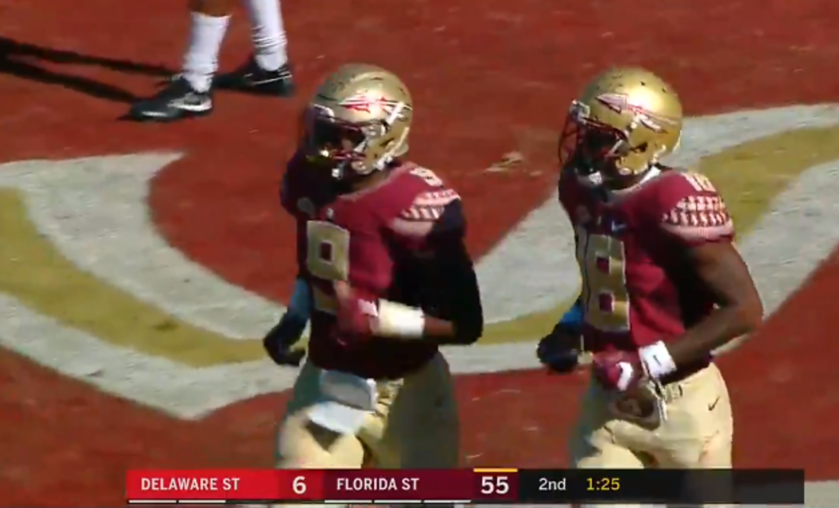 Florida State's players celebrate after a score