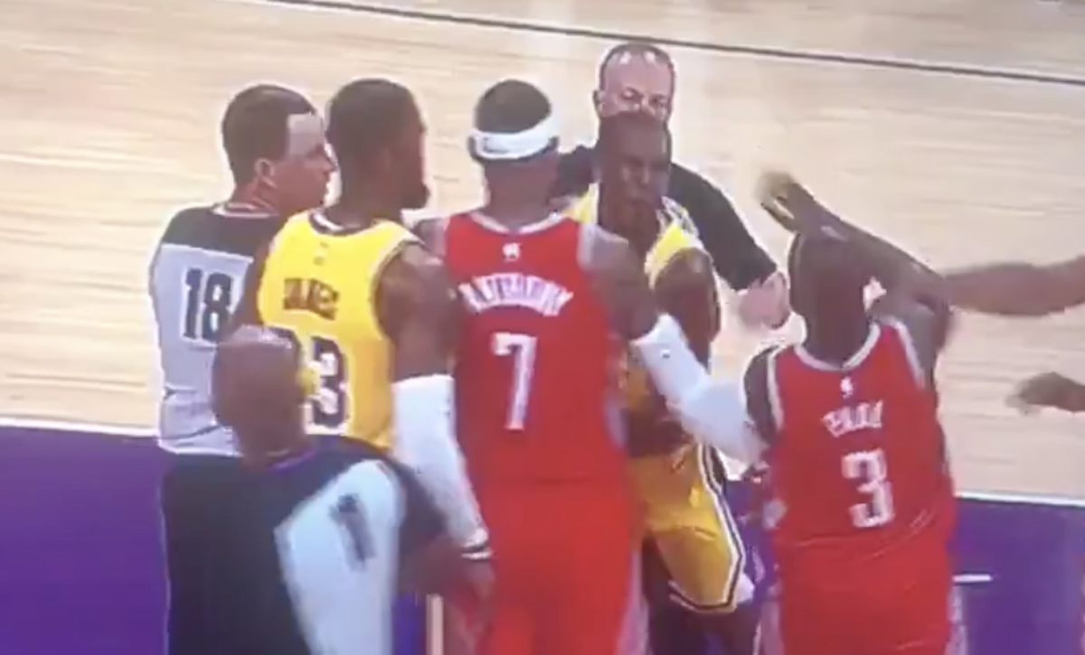 lakers and rockets brawl at staples center in los angeles