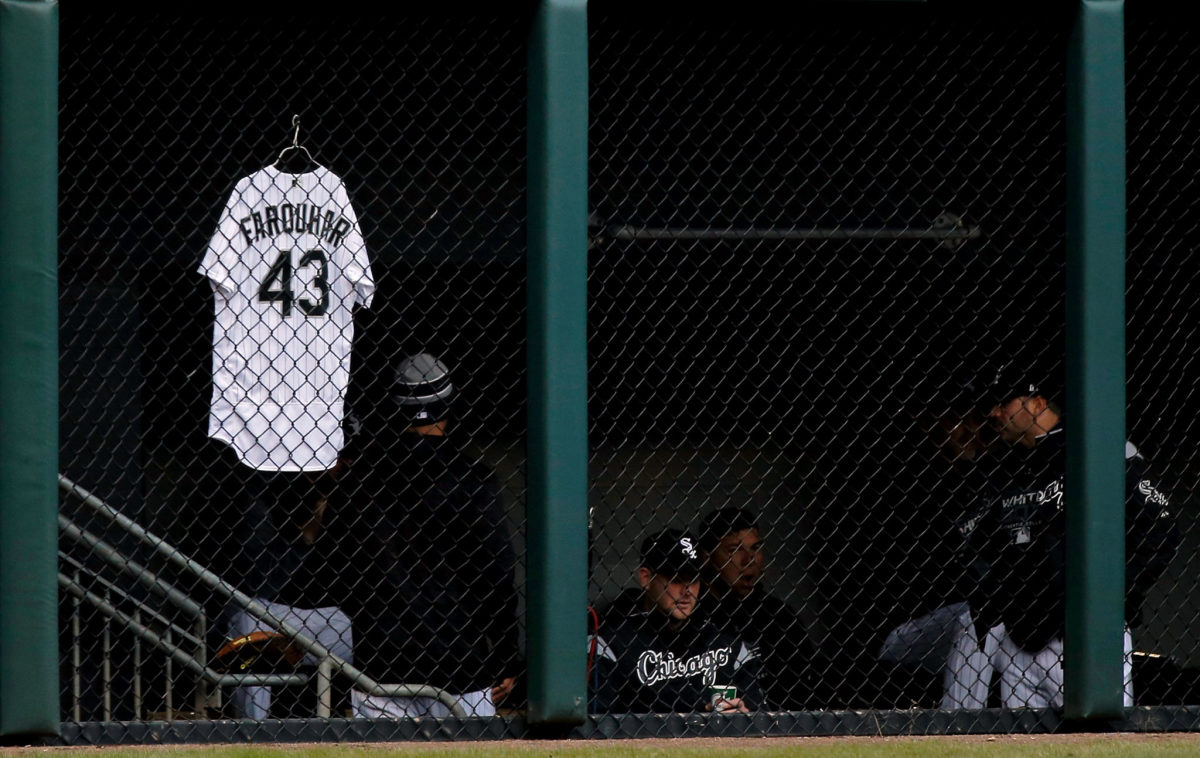 A picture of Danny Farquhar's jersey hanging.