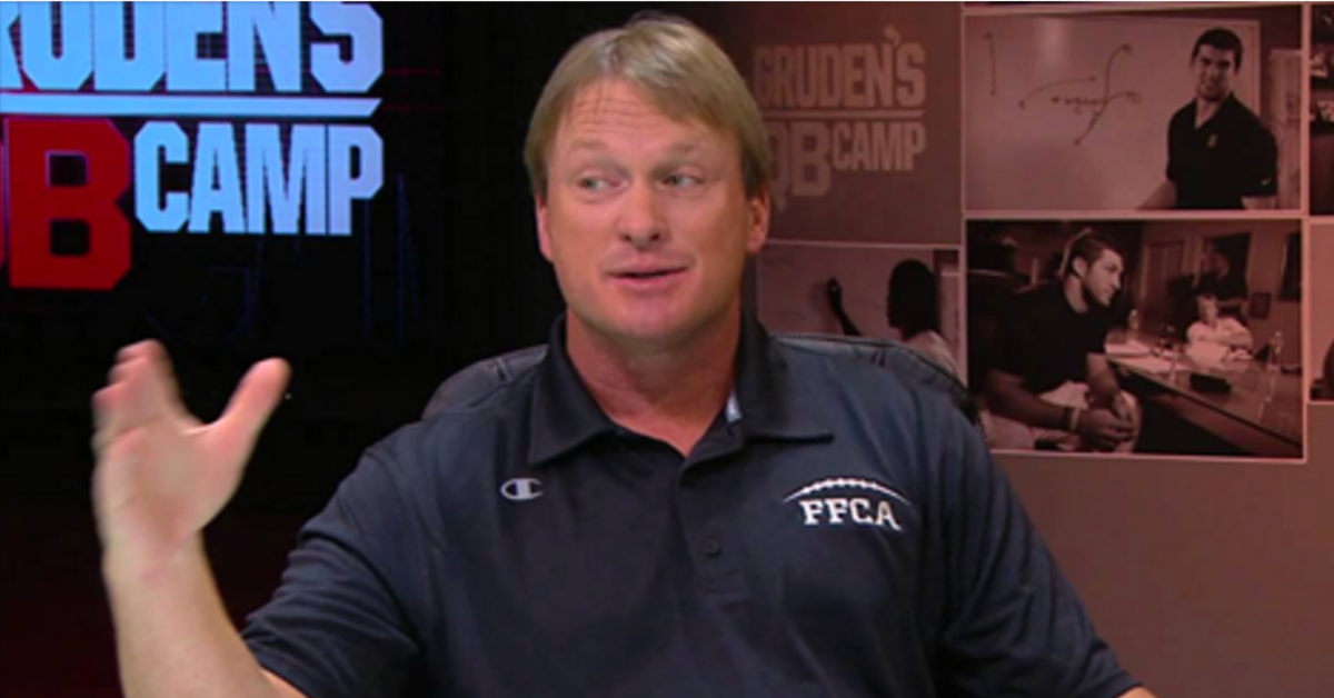 Jon Gruden talks at his own QB camp about Nathan Peterman.