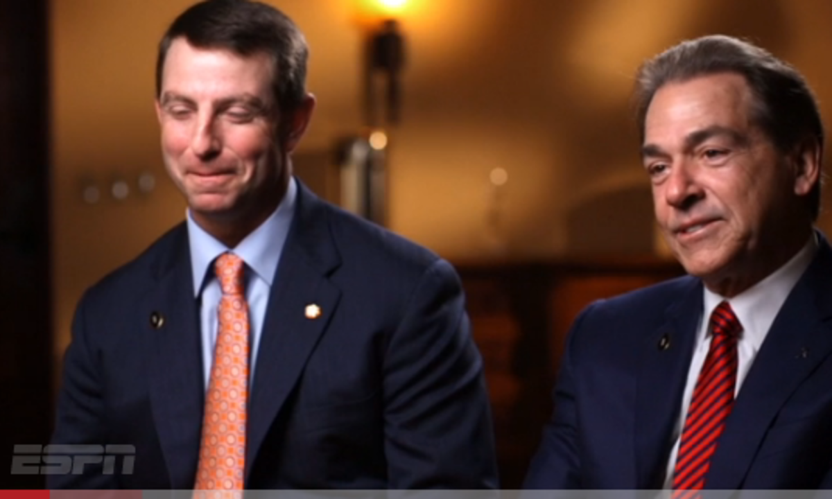 Dabo Swinney and Nick Saban give dual interview ahead of national championship game.