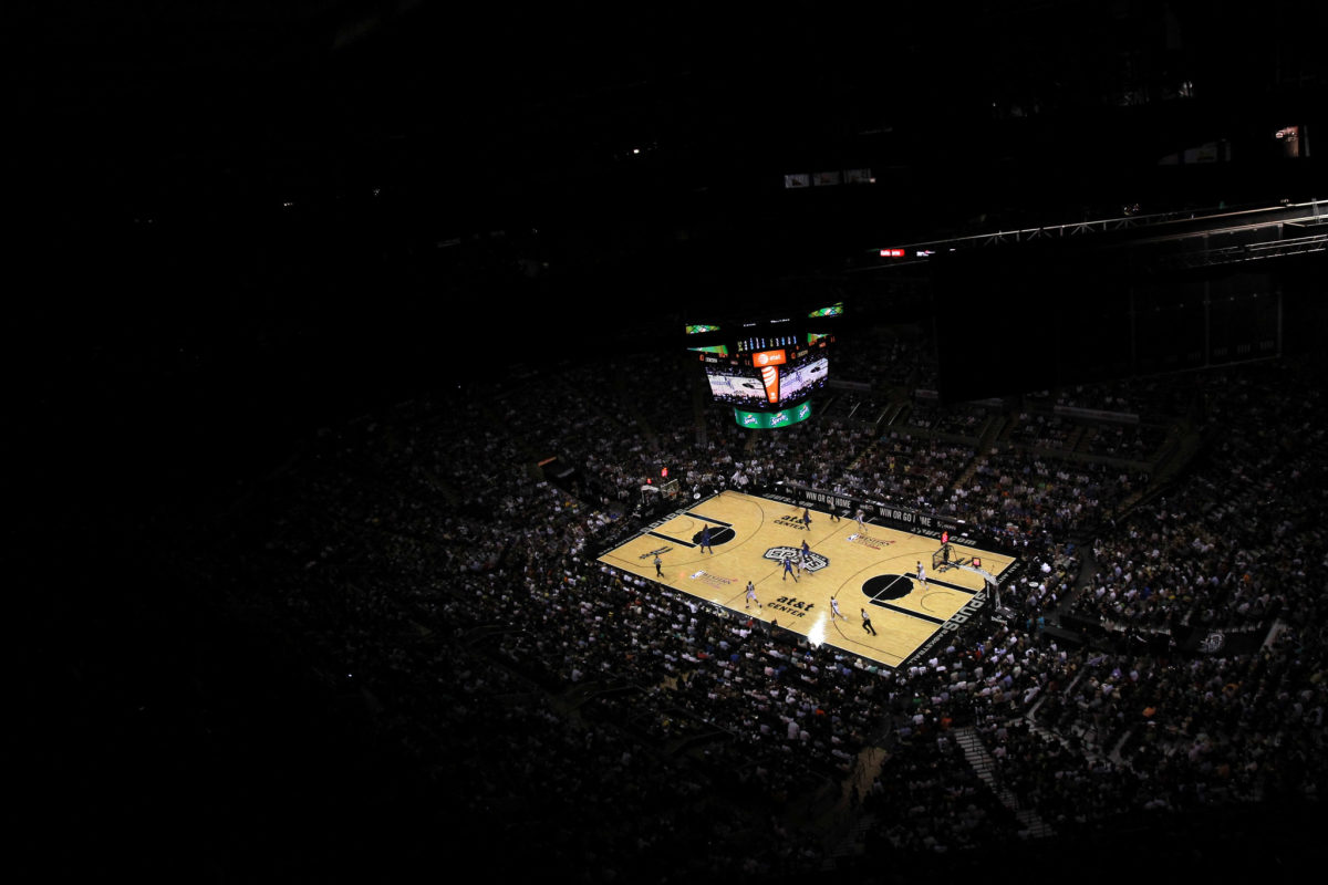 A general view as the San Antonio Spurs take on the Oklahoma City Thunder in Game One of the Western Conference Finals of the 2012 NBA Playoffs at AT&T Center.