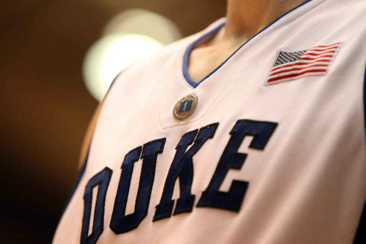 Close up view of the Duke jersey.