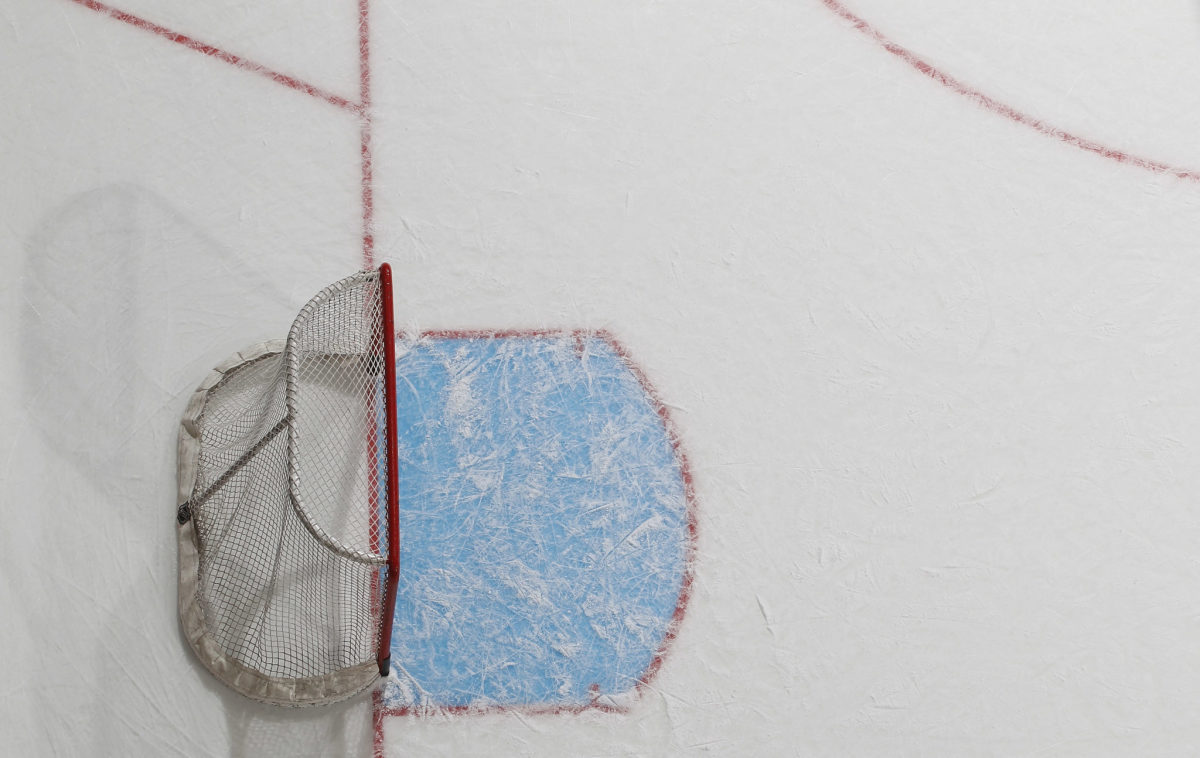 A view of a hockey net from above.