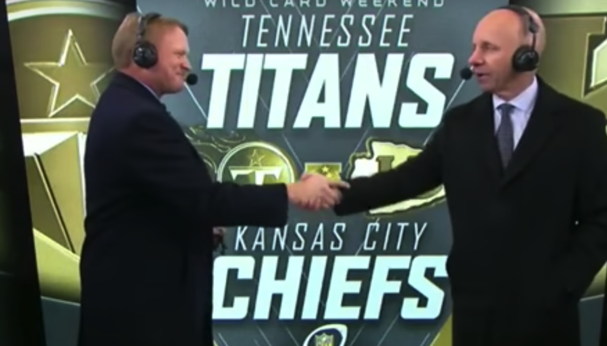 sean mcdonough and jon gruden share cool moment in the booth.