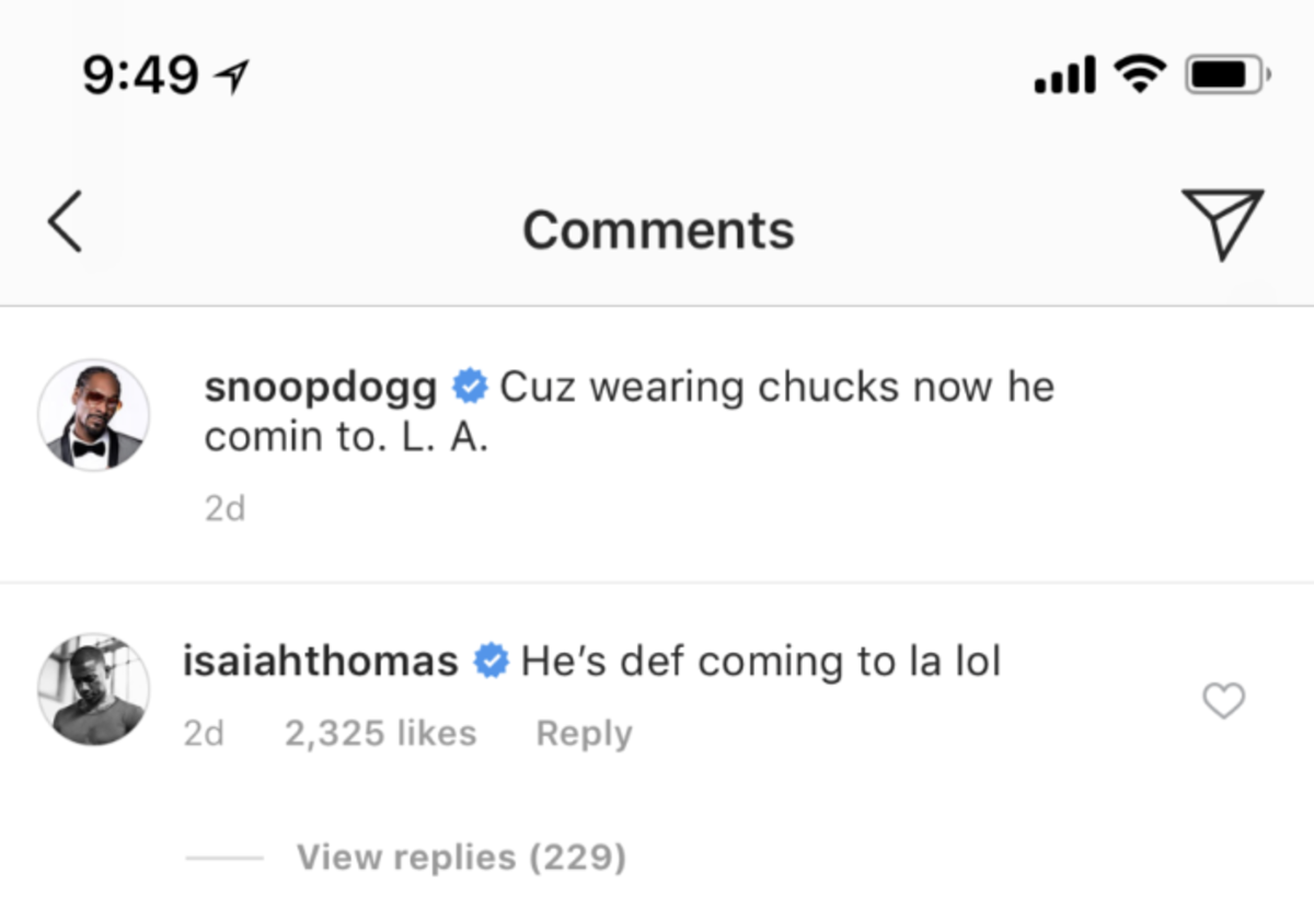 Isaiah Thomas comments on a Snoop Dogg Instagram post about LeBron  James.